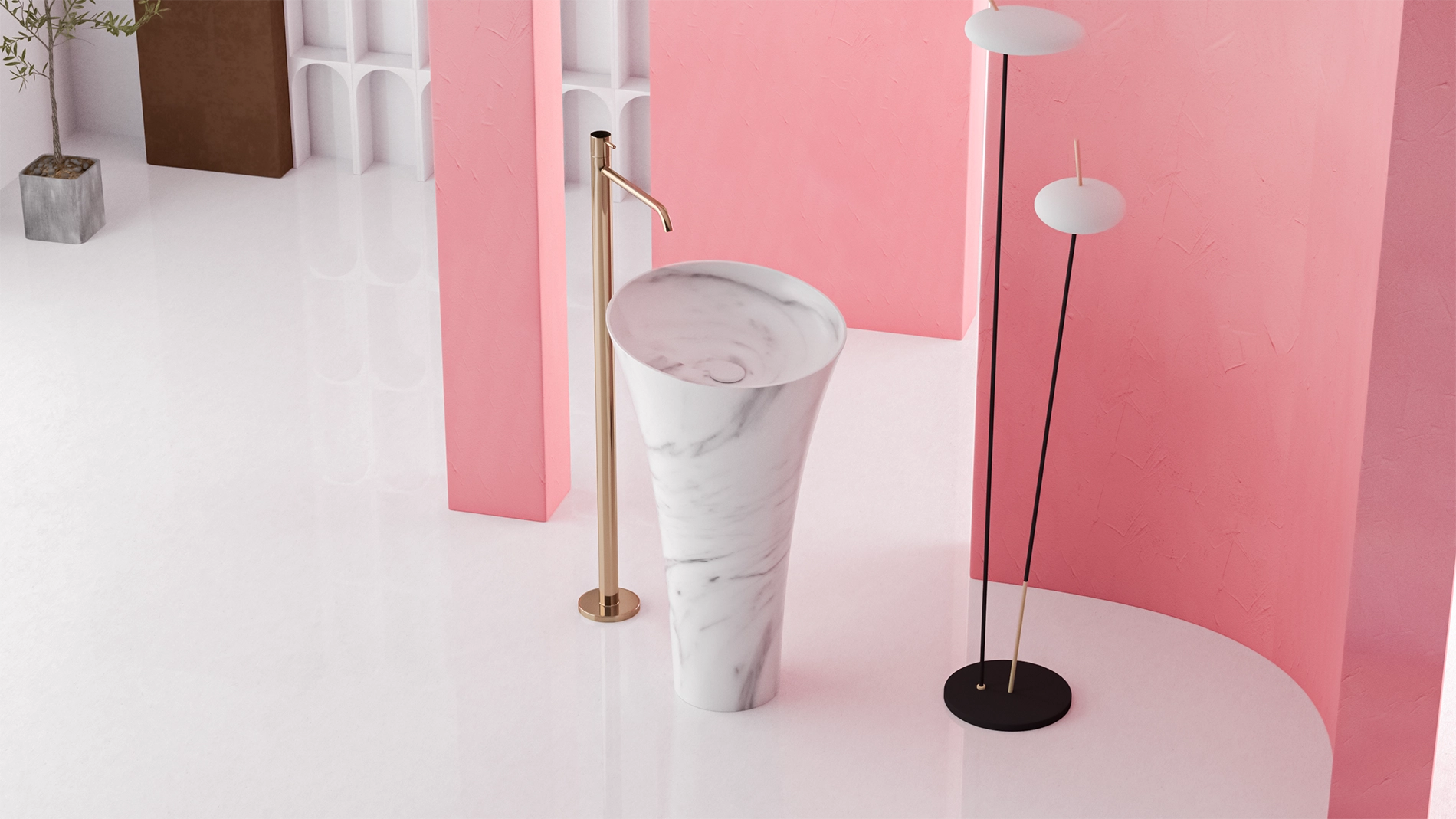 Timeless Elegance: 90 cm Freestanding Funnel Carrara White Marble Sink