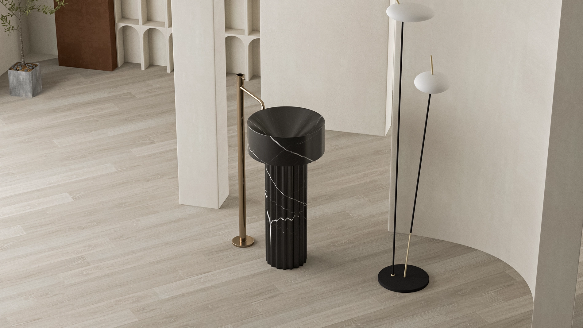 The Perfect Fusion of Simplicity and Aesthetics: 90 cm Freestanding Funnel Black Marble Sink