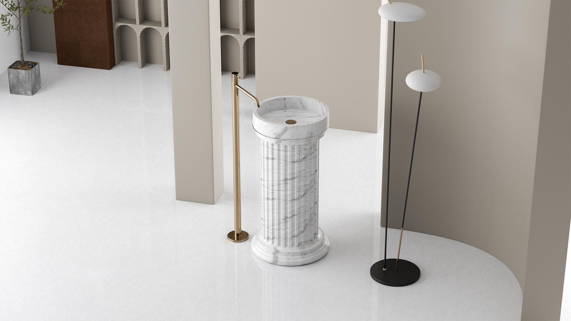 Free Standing Marble Wash Basin, White Carrara Marble Sink - Ancient Rome Collection - Euromos