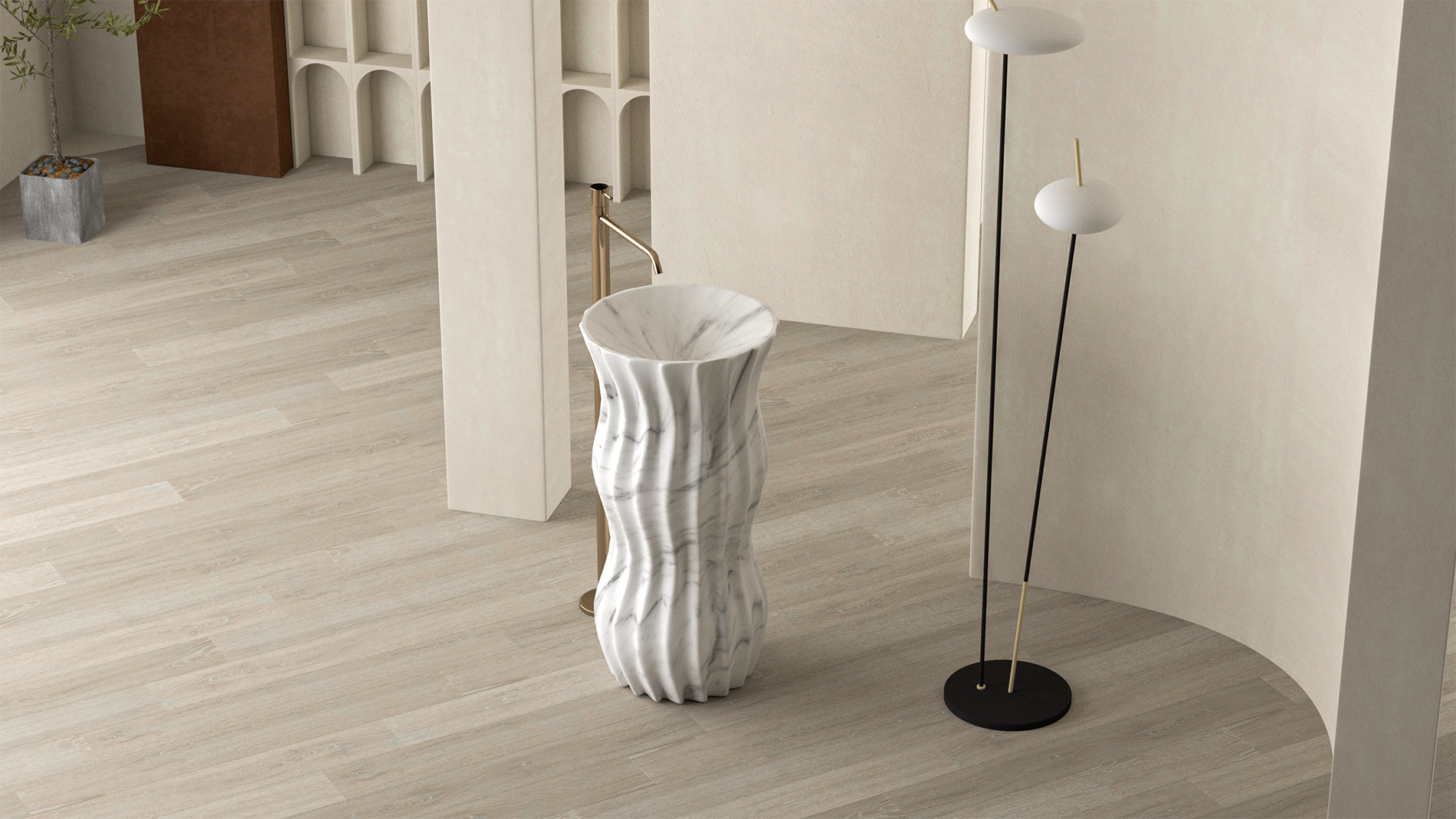 Timeless Elegance: 90 cm Freestanding Funnel Carrara White Marble Sink