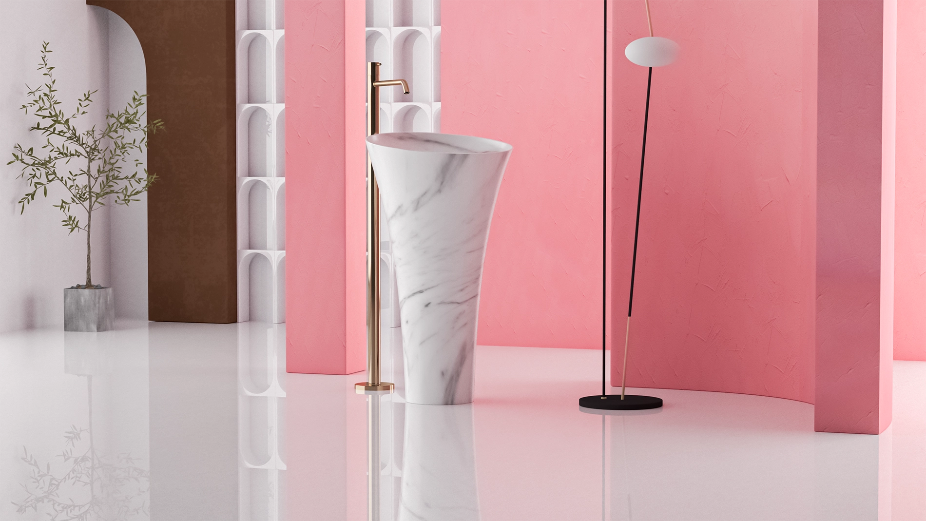 Timeless Elegance: 90 cm Freestanding Funnel Carrara White Marble Sink