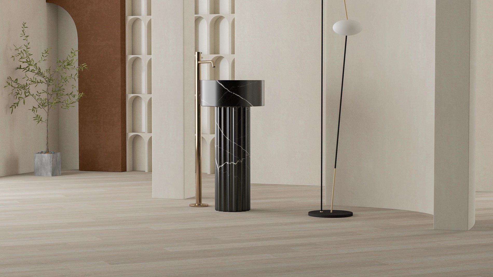 The Perfect Fusion of Simplicity and Aesthetics: 90 cm Freestanding Funnel Black Marble Sink