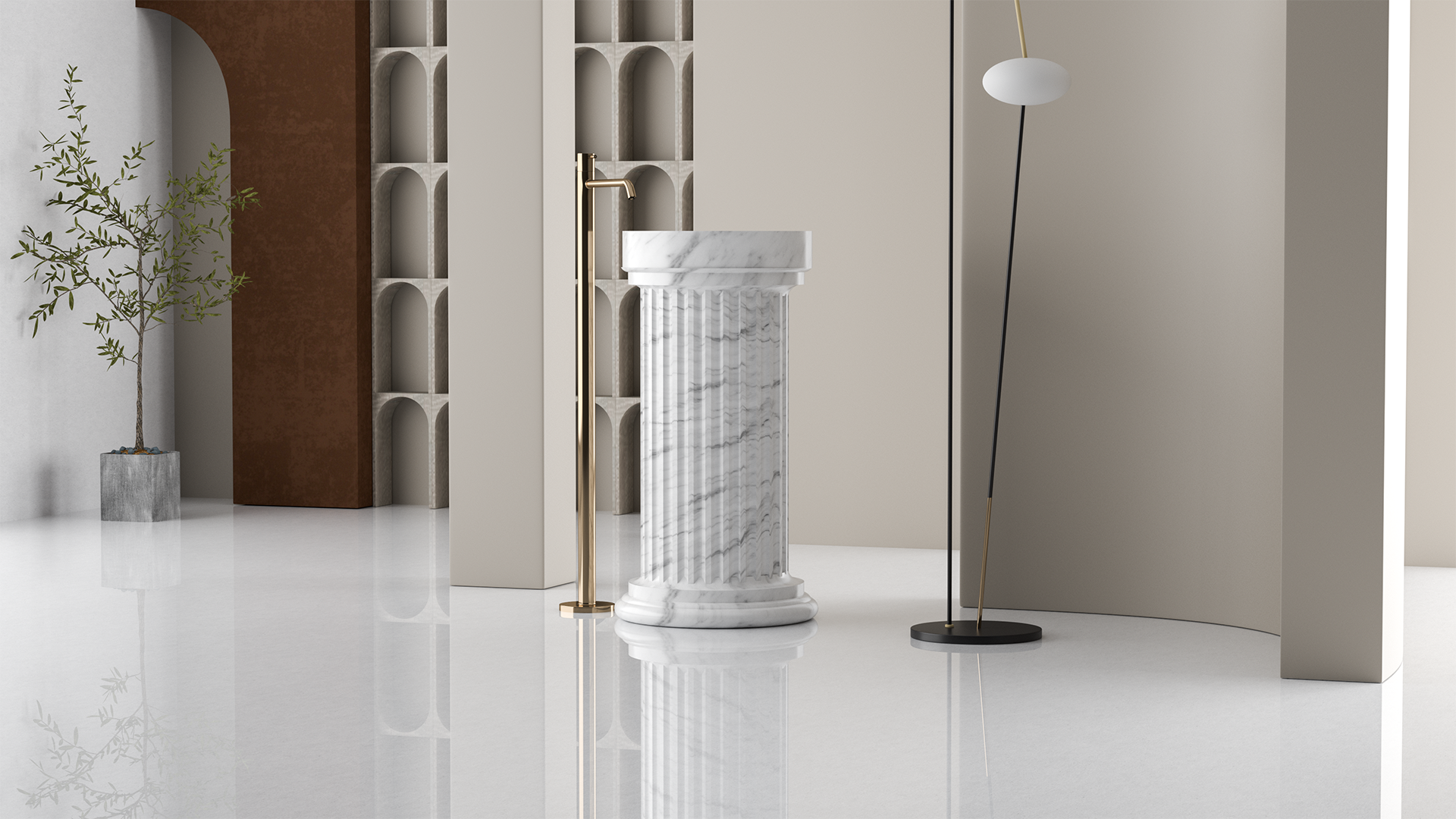 Free Standing Marble Wash Basin, White Carrara Marble Sink - Ancient Rome Collection - Euromos