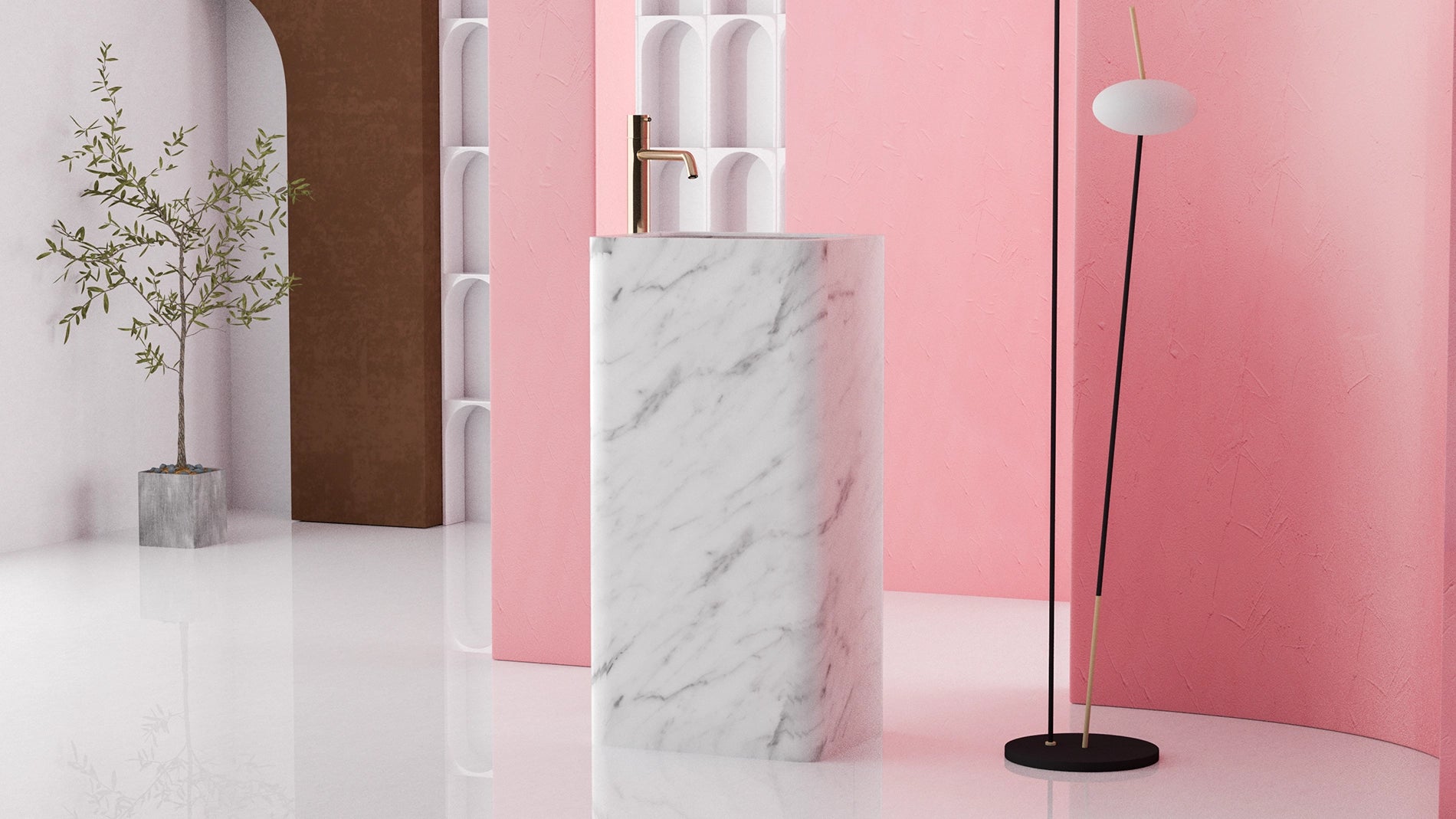 Timeless Elegance: 90 cm Freestanding Funnel Carrara White Marble Sink