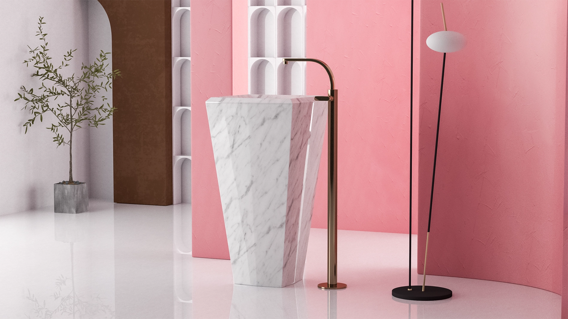 Timeless Elegance: 90 cm Freestanding Funnel Carrara White Marble Sink