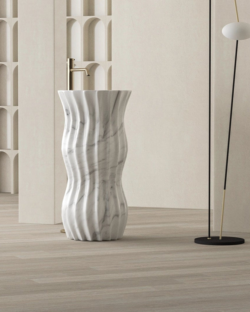Timeless Elegance: 90 cm Freestanding Funnel Carrara White Marble Sink