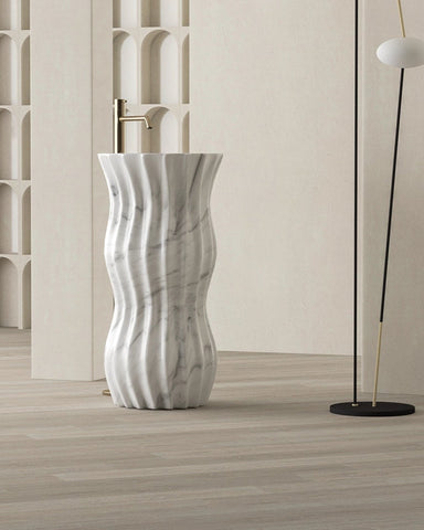 Timeless Elegance: 90 cm Freestanding Funnel Carrara White Marble Sink