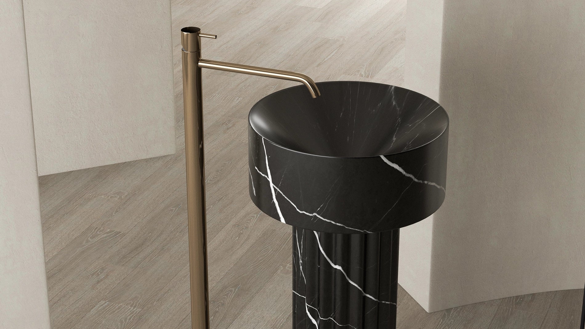 The Perfect Fusion of Simplicity and Aesthetics: 90 cm Freestanding Funnel Black Marble Sink