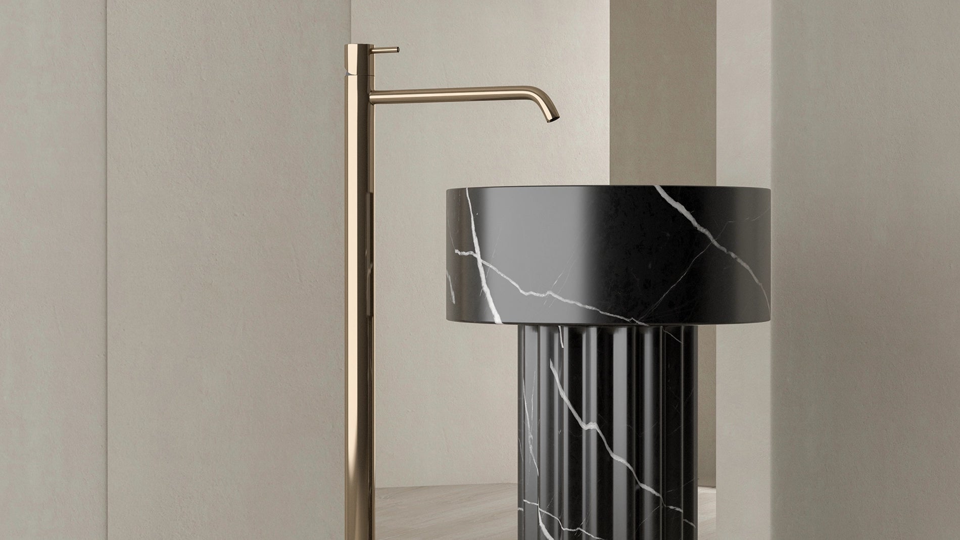 The Perfect Fusion of Simplicity and Aesthetics: 90 cm Freestanding Funnel Black Marble Sink