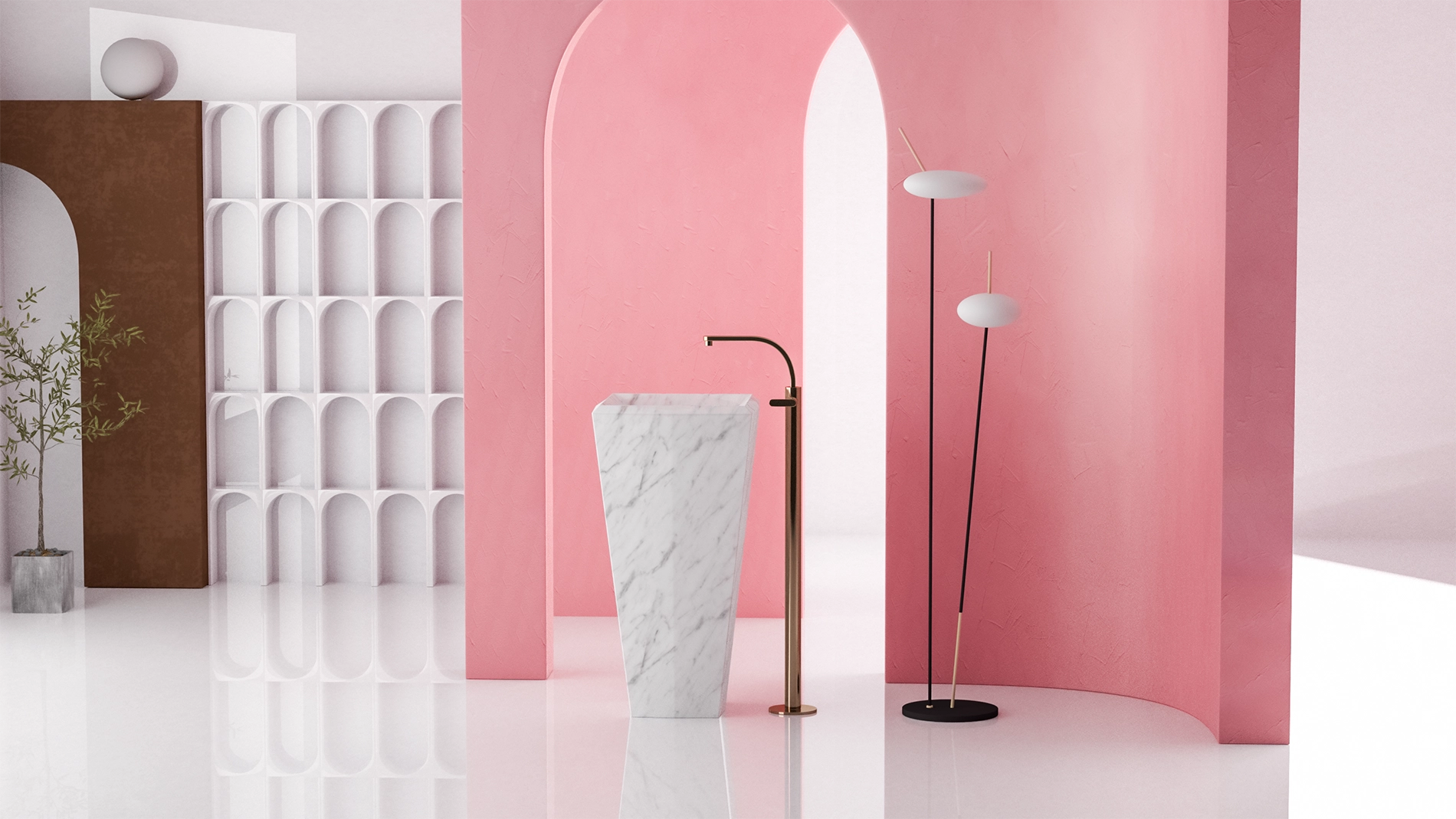 Timeless Elegance: 90 cm Freestanding Funnel Carrara White Marble Sink