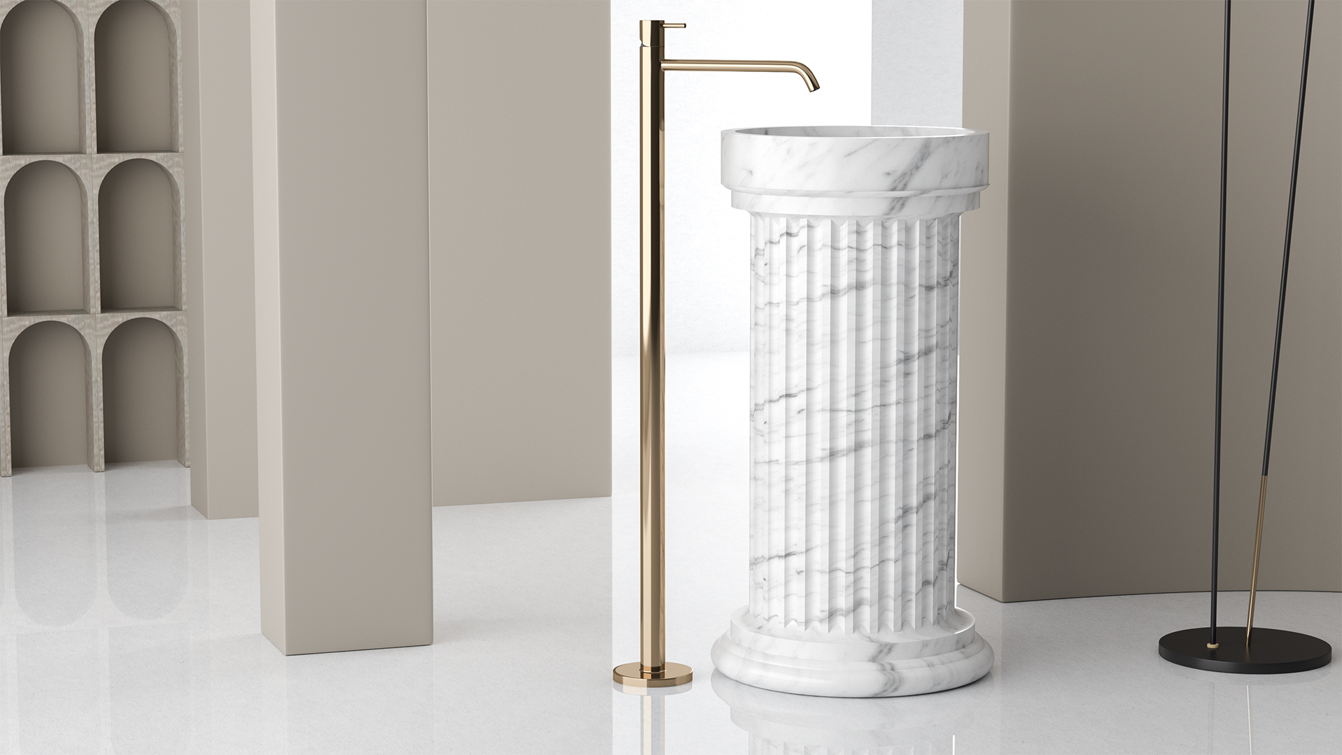 Free Standing Marble Wash Basin, White Carrara Marble Sink - Ancient Rome Collection - Euromos