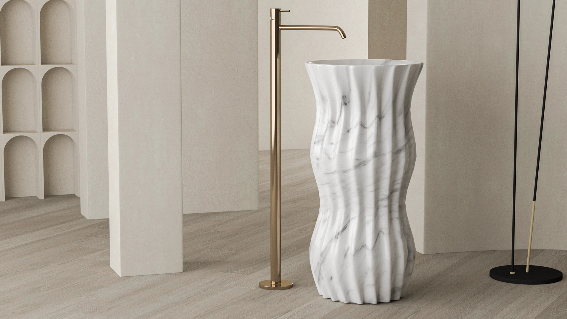 Timeless Elegance: 90 cm Freestanding Funnel Carrara White Marble Sink