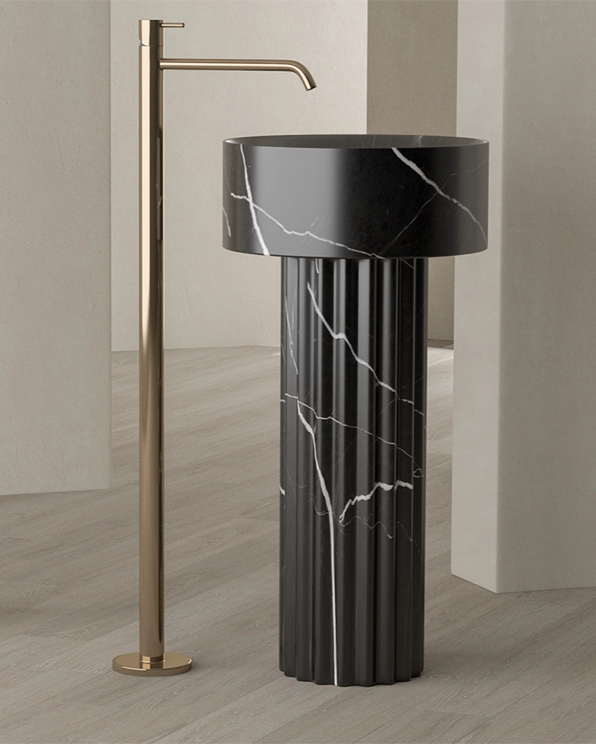 The Perfect Fusion of Simplicity and Aesthetics: 90 cm Freestanding Funnel Black Marble Sink