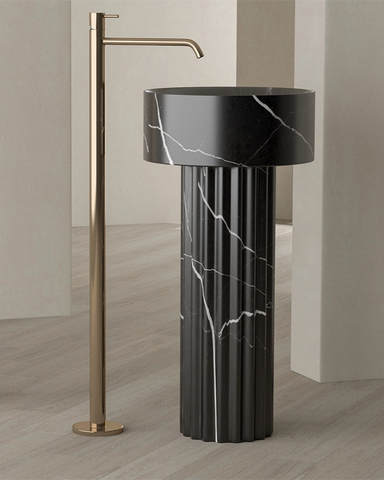 The Perfect Fusion of Simplicity and Aesthetics: 90 cm Freestanding Funnel Black Marble Sink