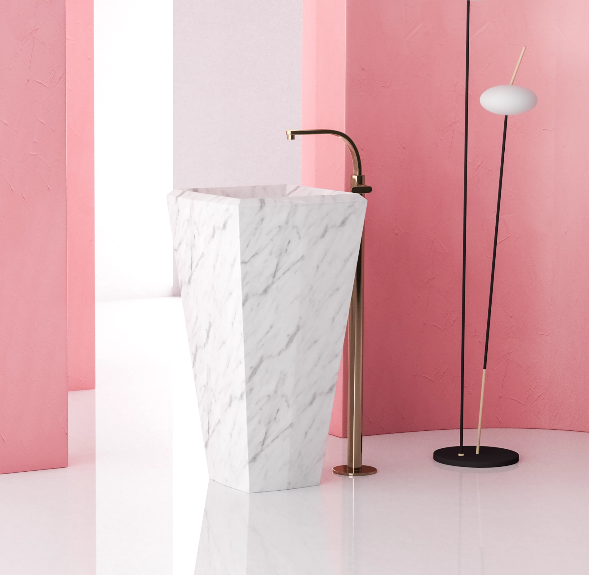 Timeless Elegance: 90 cm Freestanding Funnel Carrara White Marble Sink