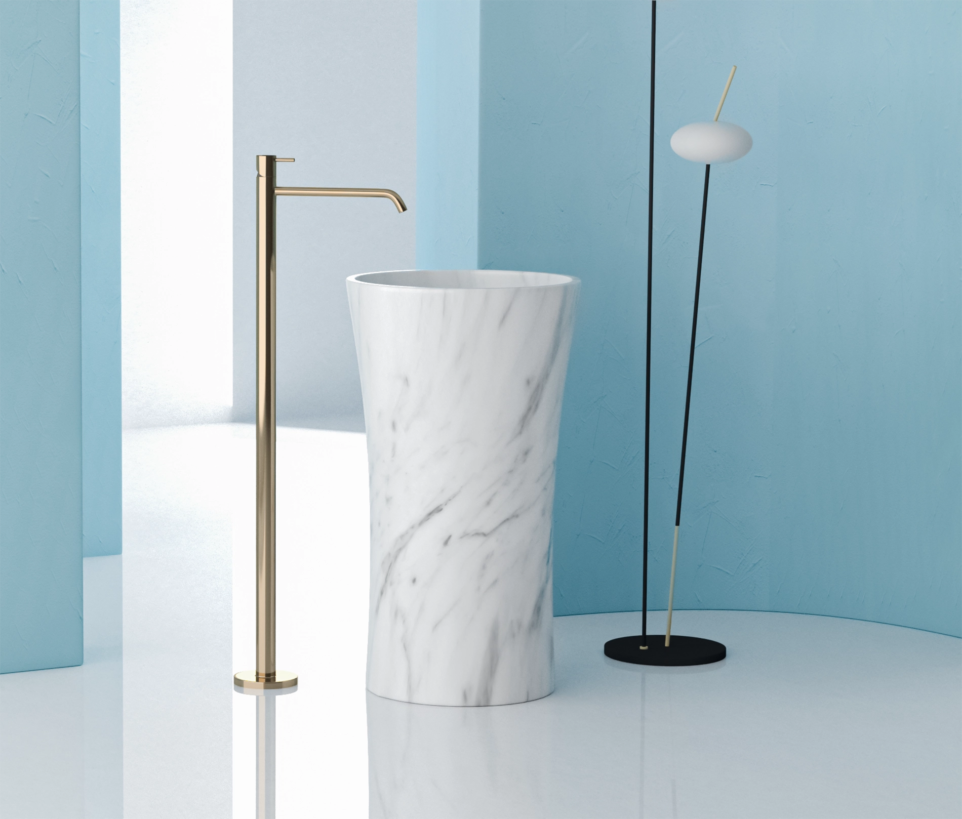 Timeless Elegance: 90 cm Freestanding Funnel Carrara White Marble Sink