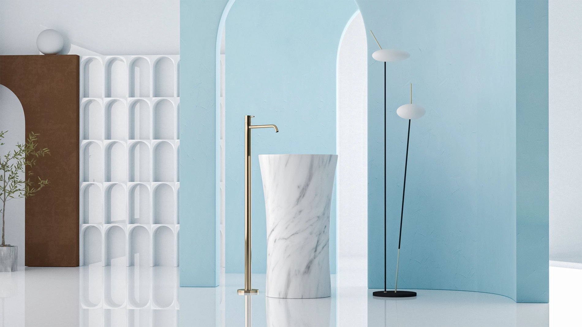 Timeless Elegance: 90 cm Freestanding Funnel Carrara White Marble Sink