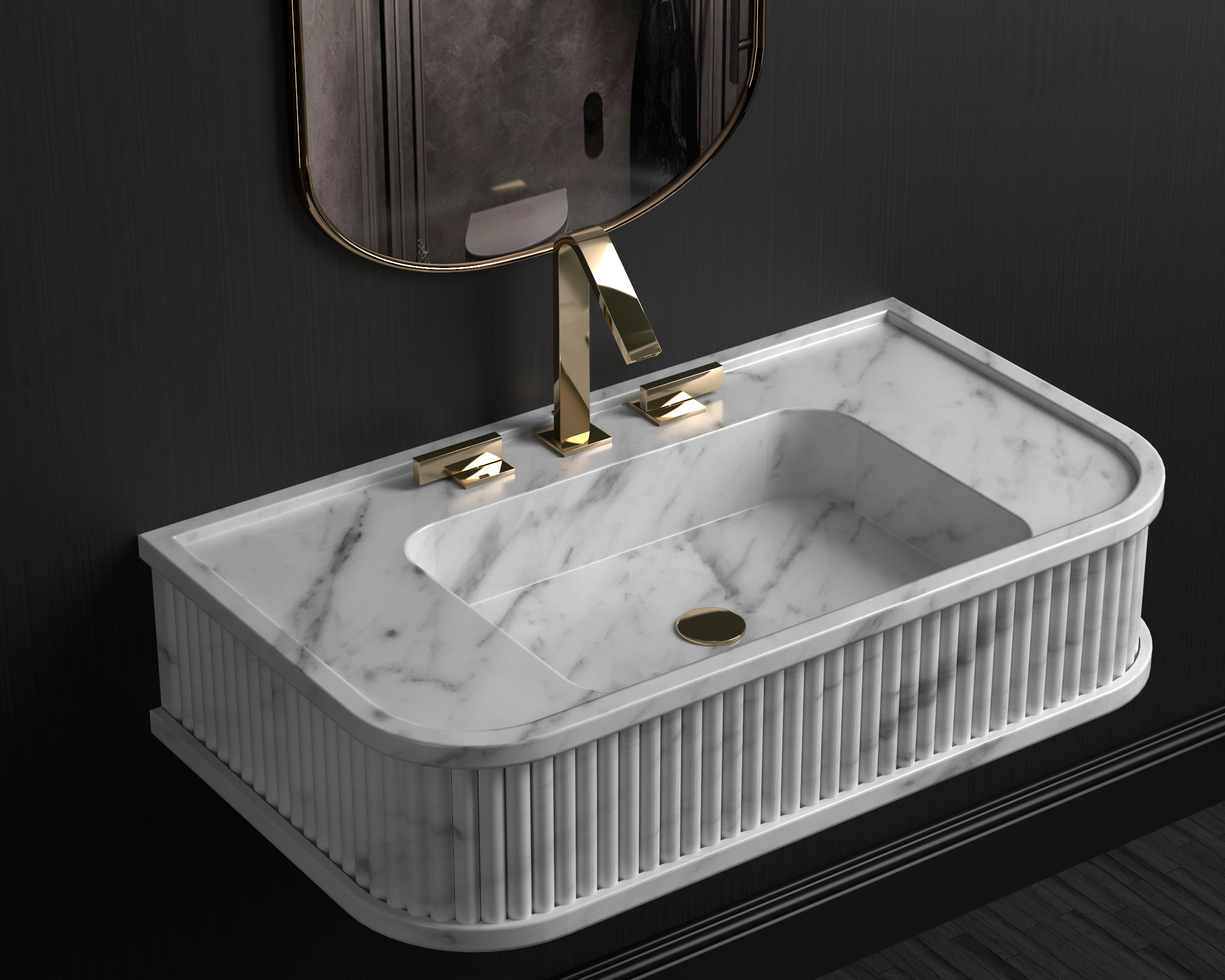 Wall Mount Marble Sink ,Carrara White Marble Wash Basin For Bathroom
