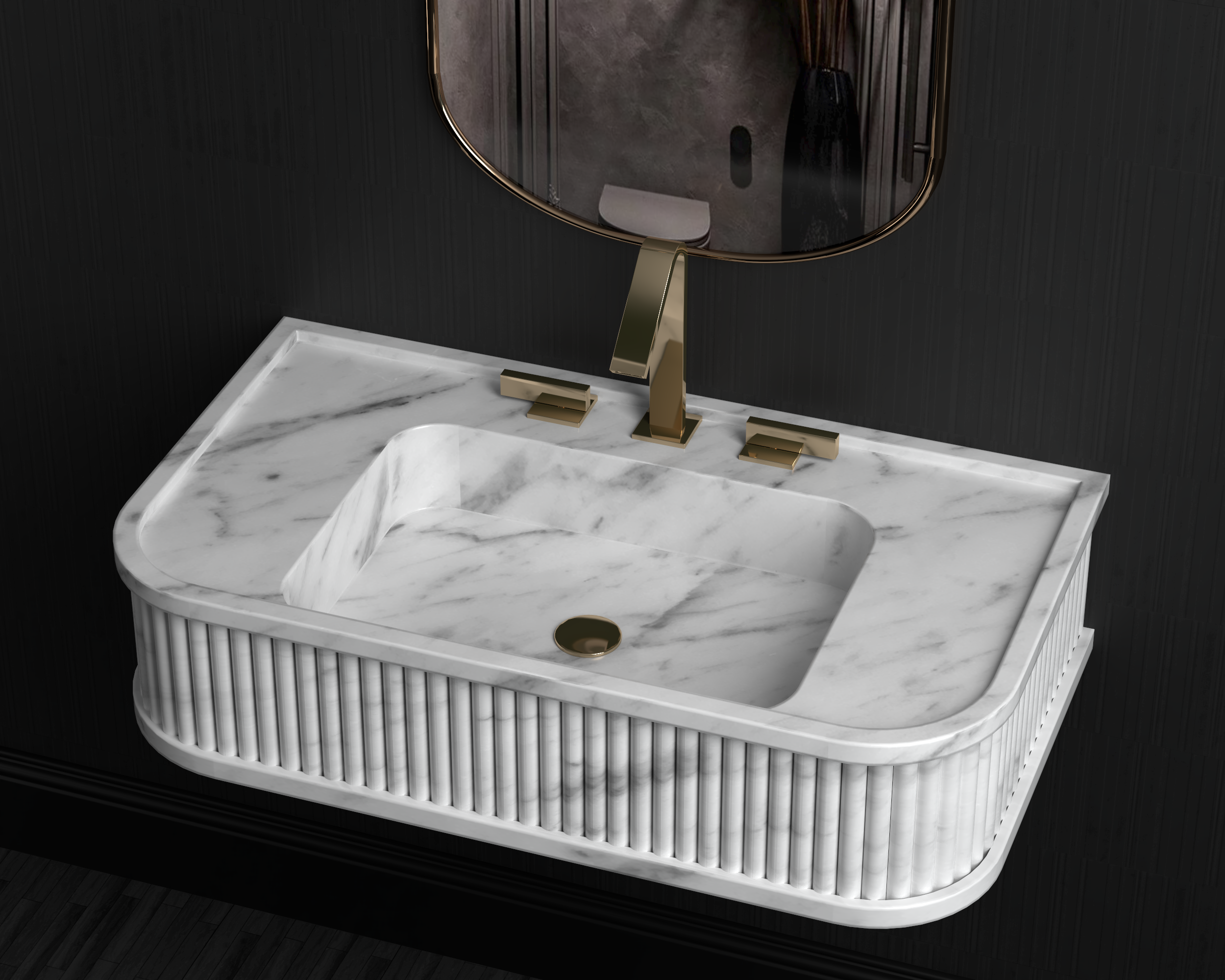 Wall Mount Marble Sink ,Carrara White Marble Wash Basin For Bathroom