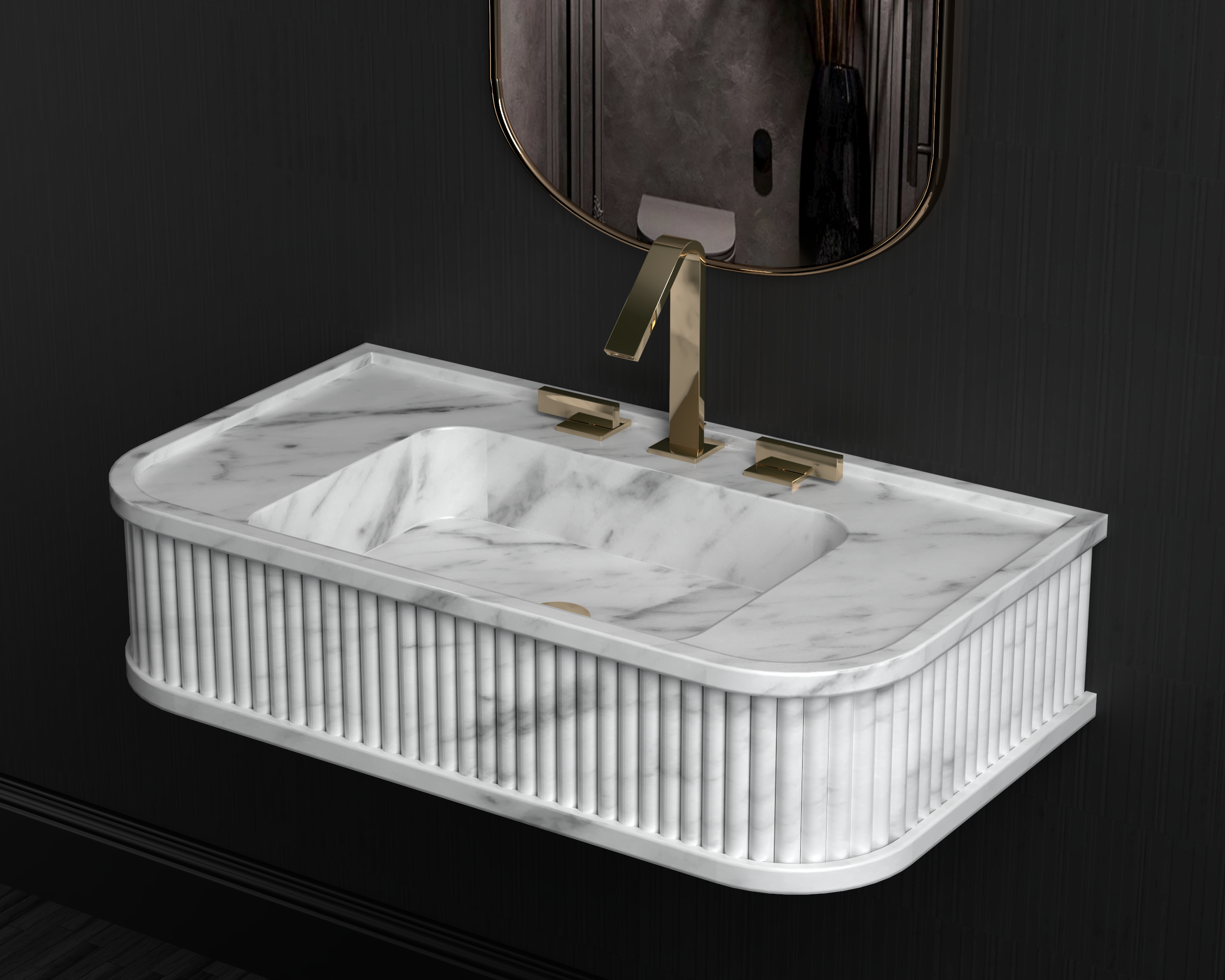 Wall Mount Marble Sink ,Carrara White Marble Wash Basin For Bathroom