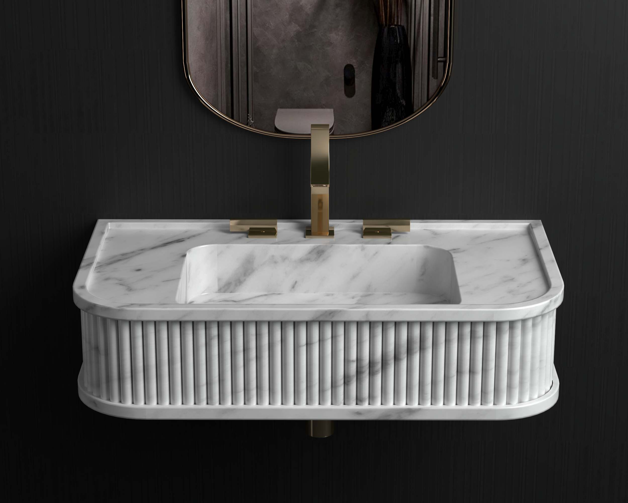 Wall Mount Marble Sink ,Carrara White Marble Wash Basin For Bathroom