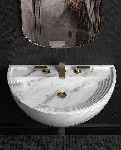 Wall Mount Marble Sink ,Carrara White Marble Wash Basin For Bathroom - Ancient Rome Collection - Aspendos