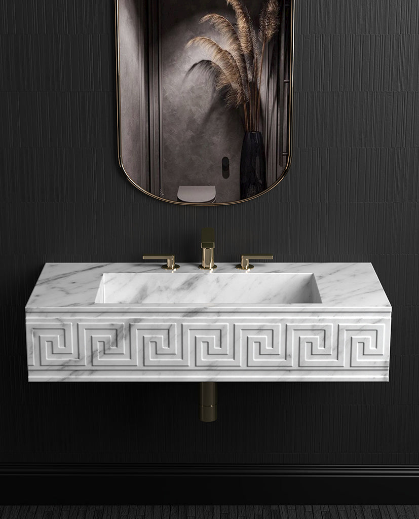 Wall Mount Marble Sink ,Carrara White Marble Wash Basin For Bathroom - Ancient Rome Collection - Santa Maria