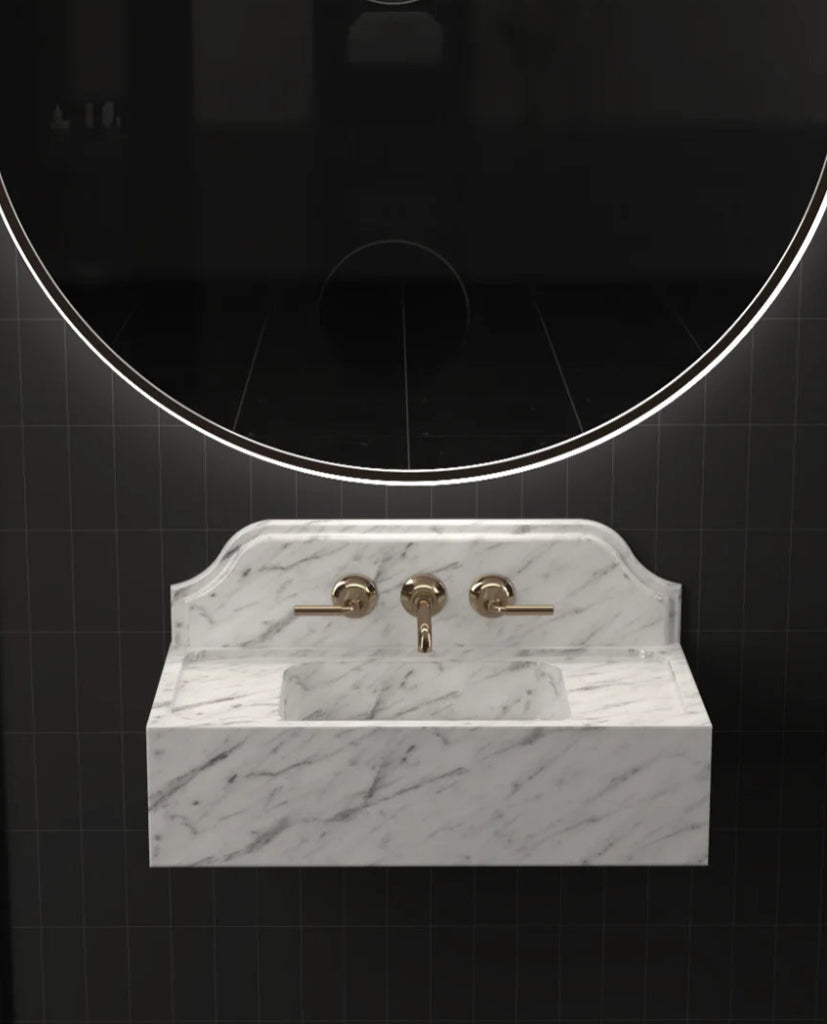 Luxury Redefined: Elevate Your Space with the White Carrara Marble Backsplash Wall-Mounted Wash Basin