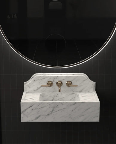 Luxury Redefined: Elevate Your Space with the White Carrara Marble Backsplash Wall-Mounted Wash Basin