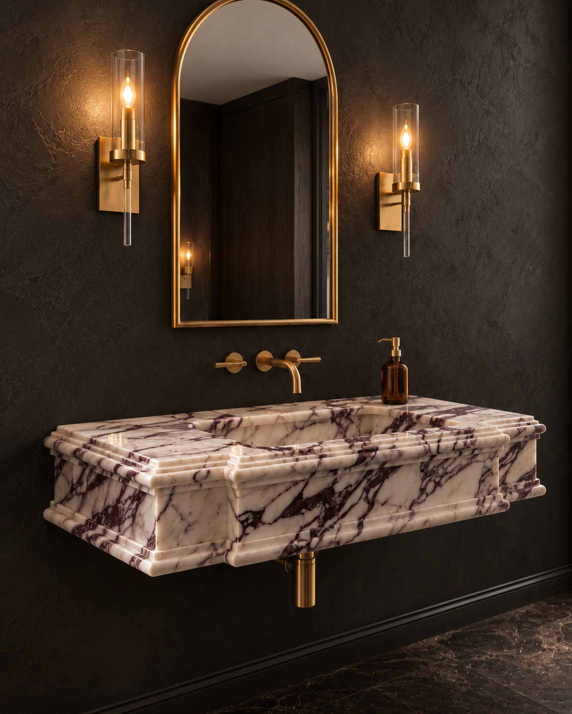 Calacatta Viola Marble Wall Mounted Sink – Handcrafted Architectural Stone Basin