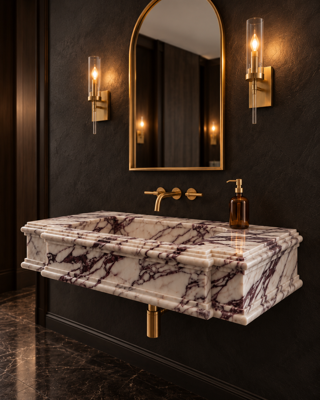 Calacatta Viola Marble Wall Mounted Sink – Handcrafted Architectural Stone Basin