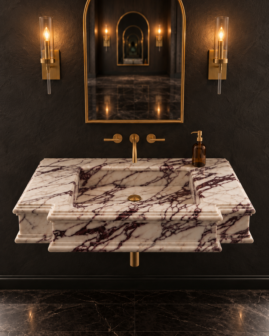 Calacatta Viola Marble Wall Mounted Sink – Handcrafted Architectural Stone Basin