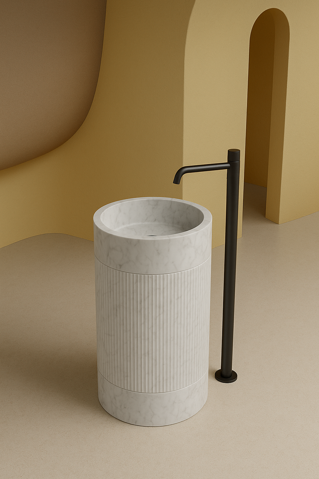 Timeless Elegance: 90 cm Freestanding Funnel Carrara White Marble Sink