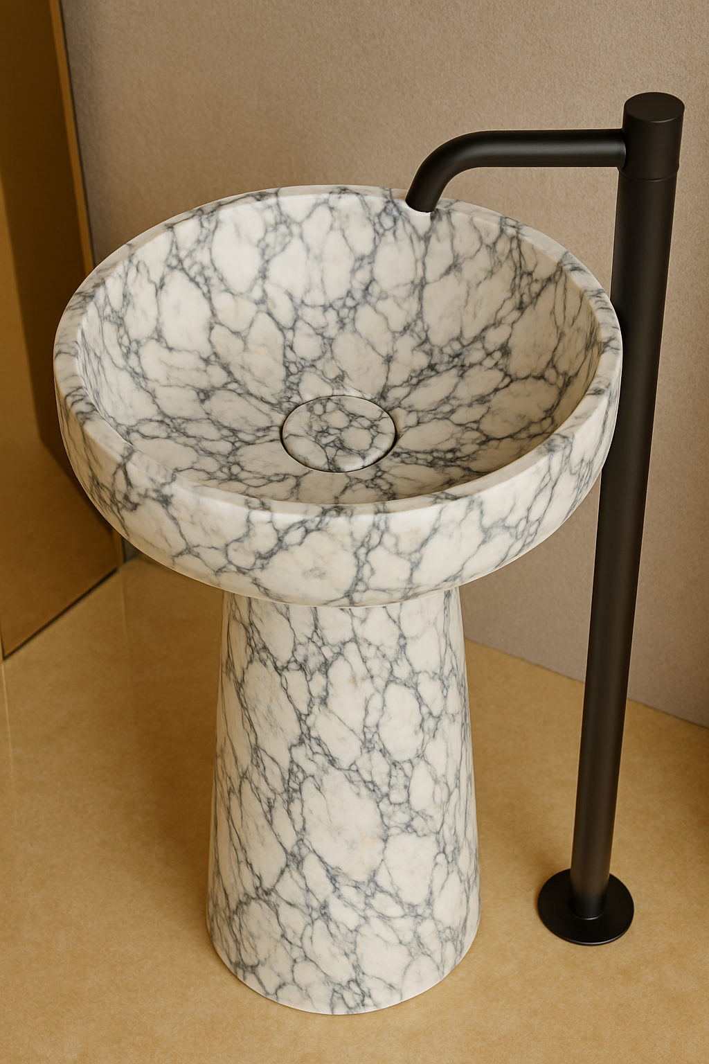 Timeless Elegance: 90 cm Freestanding Funnel Calacatta Viola Marble Sink
