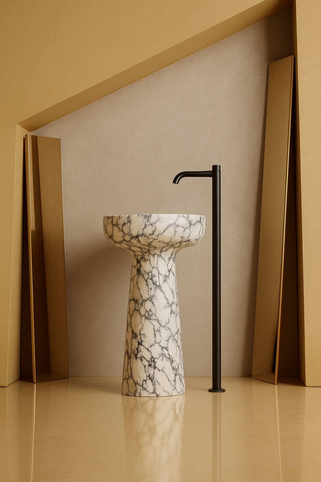 Timeless Elegance: 90 cm Freestanding Funnel Calacatta Viola Marble Sink