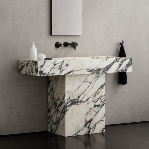 Calacatta Viola Marble Pedestal Sink – Luxury Italian Stone Bathroom Vanity, 47