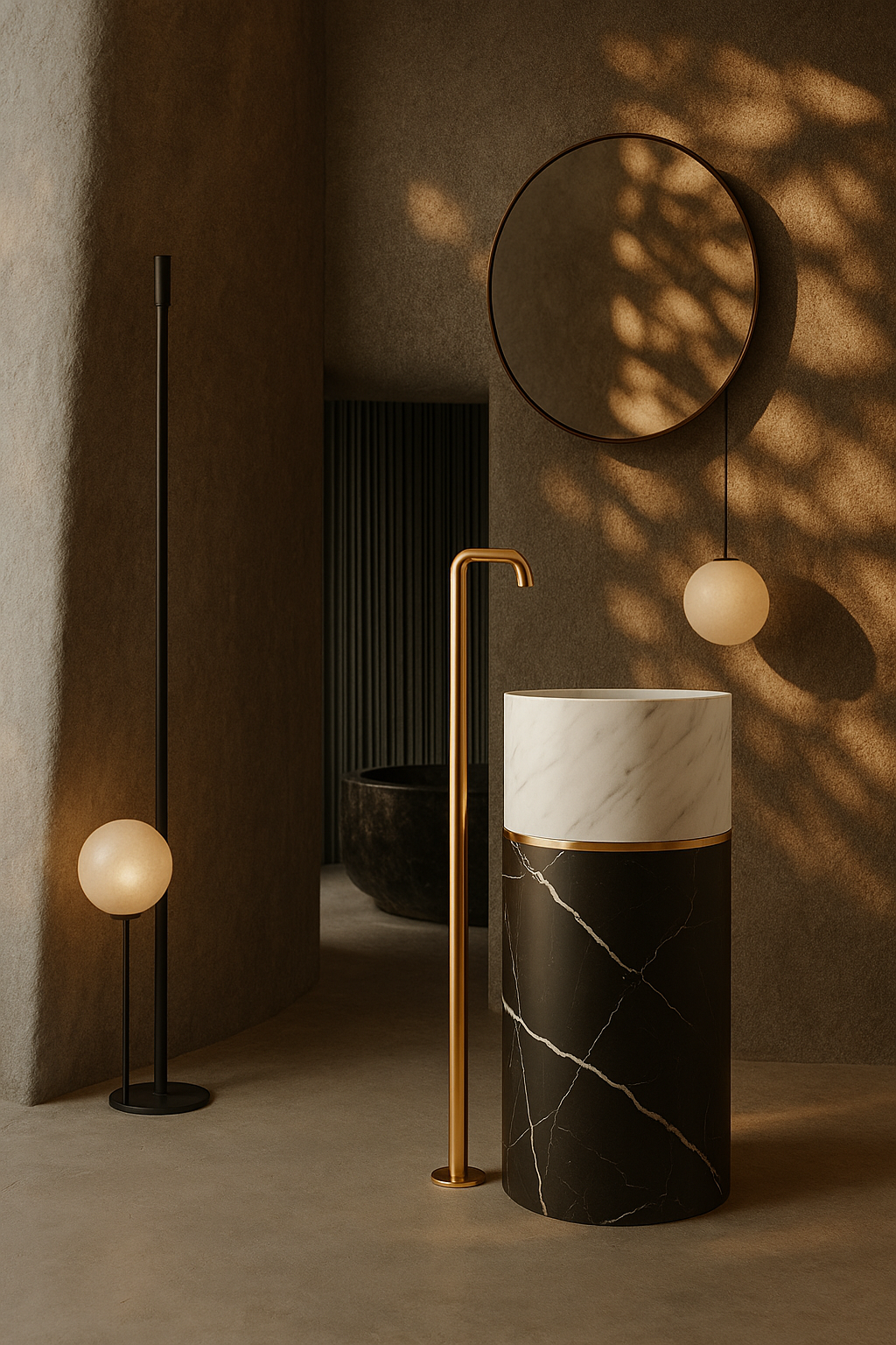 Timeless Elegance: 90 cm Freestanding Funnel Carrara White Marble Sink & Nero Black Marble