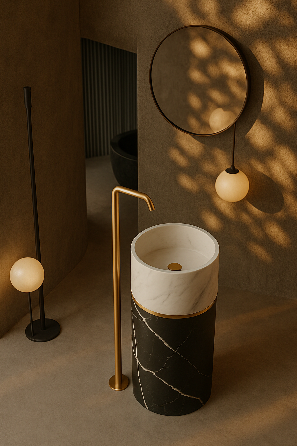 Timeless Elegance: 90 cm Freestanding Funnel Carrara White Marble Sink & Nero Black Marble