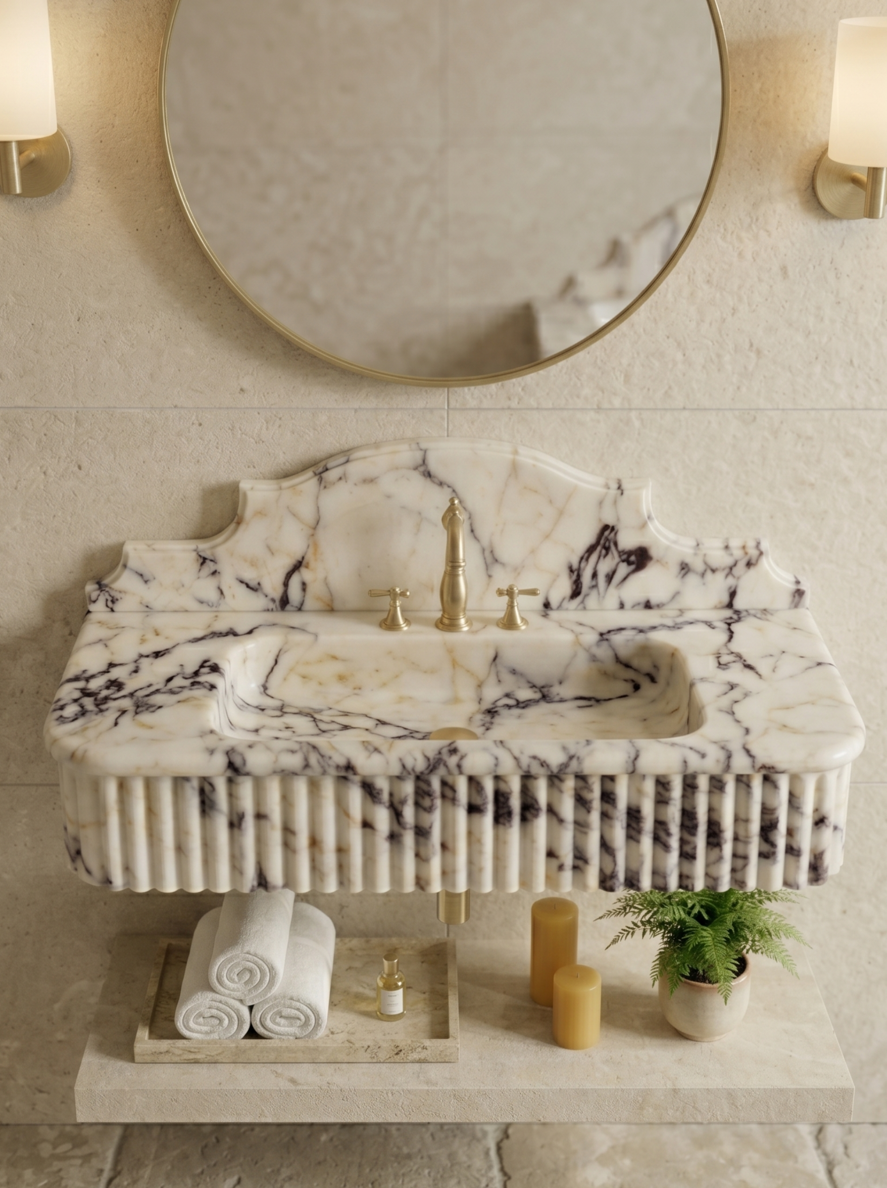 Calacatta Viola Marble Sink Backsplash-Mounted Wash Basin for Bathroom Natural Stone Wash basin