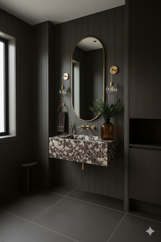 Calacatta Viola Marble Wall-Mounted Sink – Fluted Design