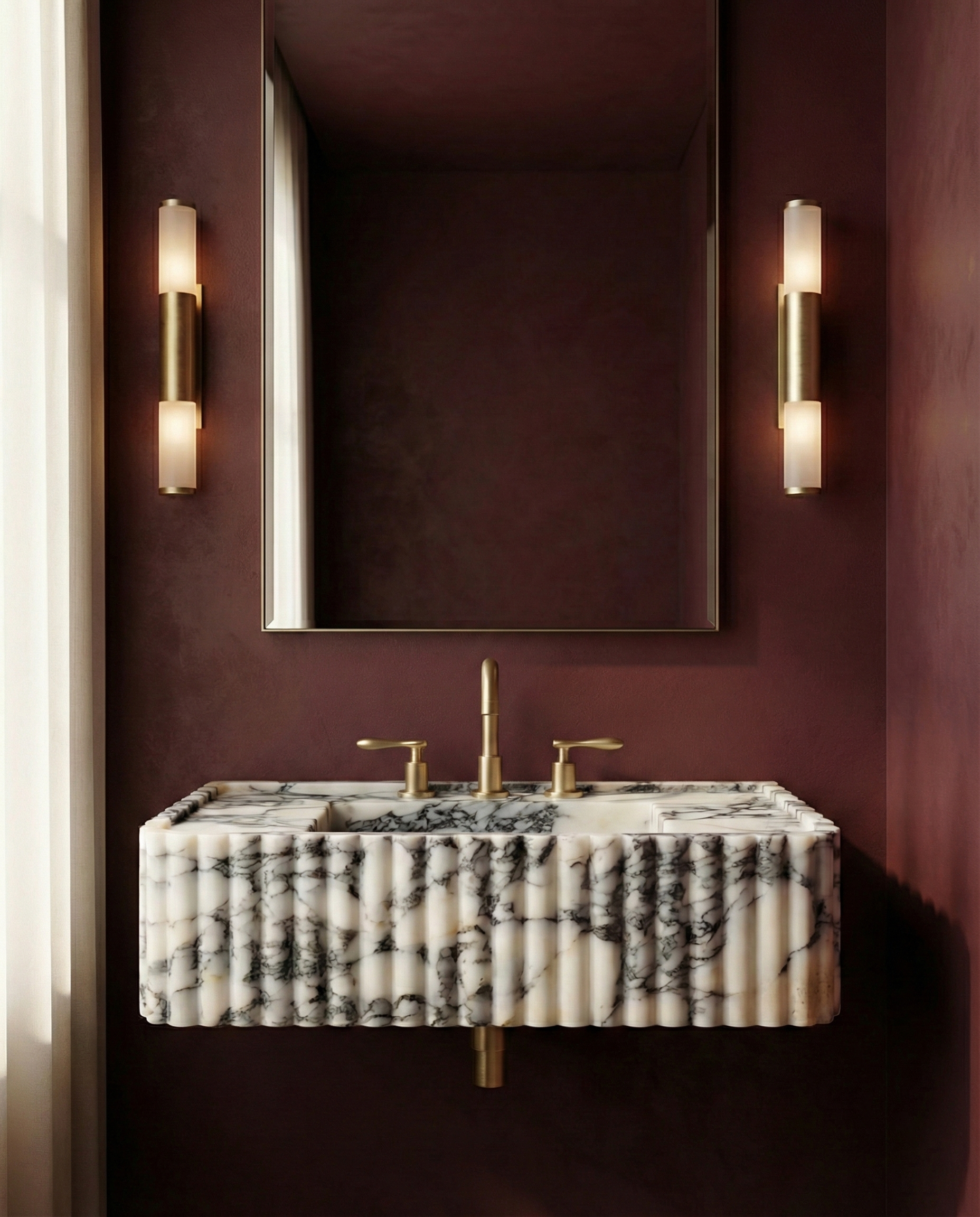 Calacatta Viola Ribbed Marble Vanity Sink with Integrated Countertop