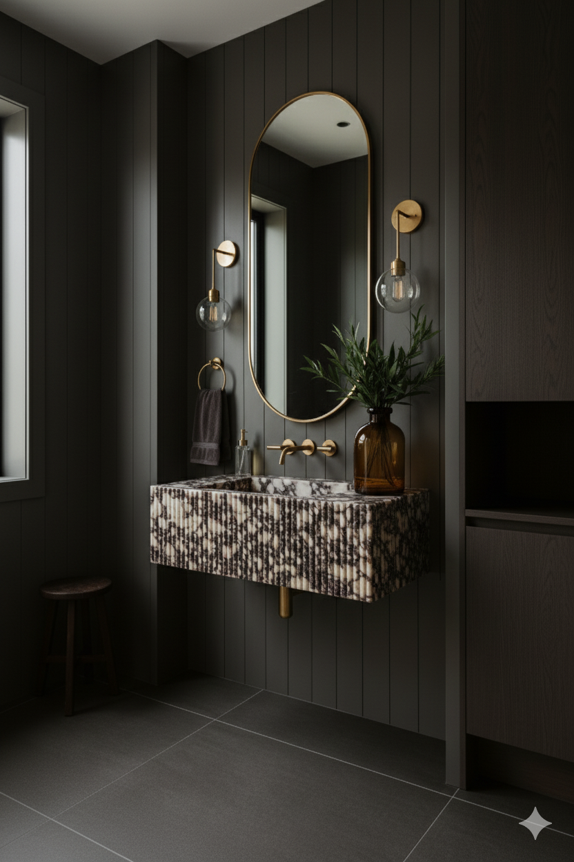 Calacatta Viola Marble Wall-Mounted Sink – Fluted Design