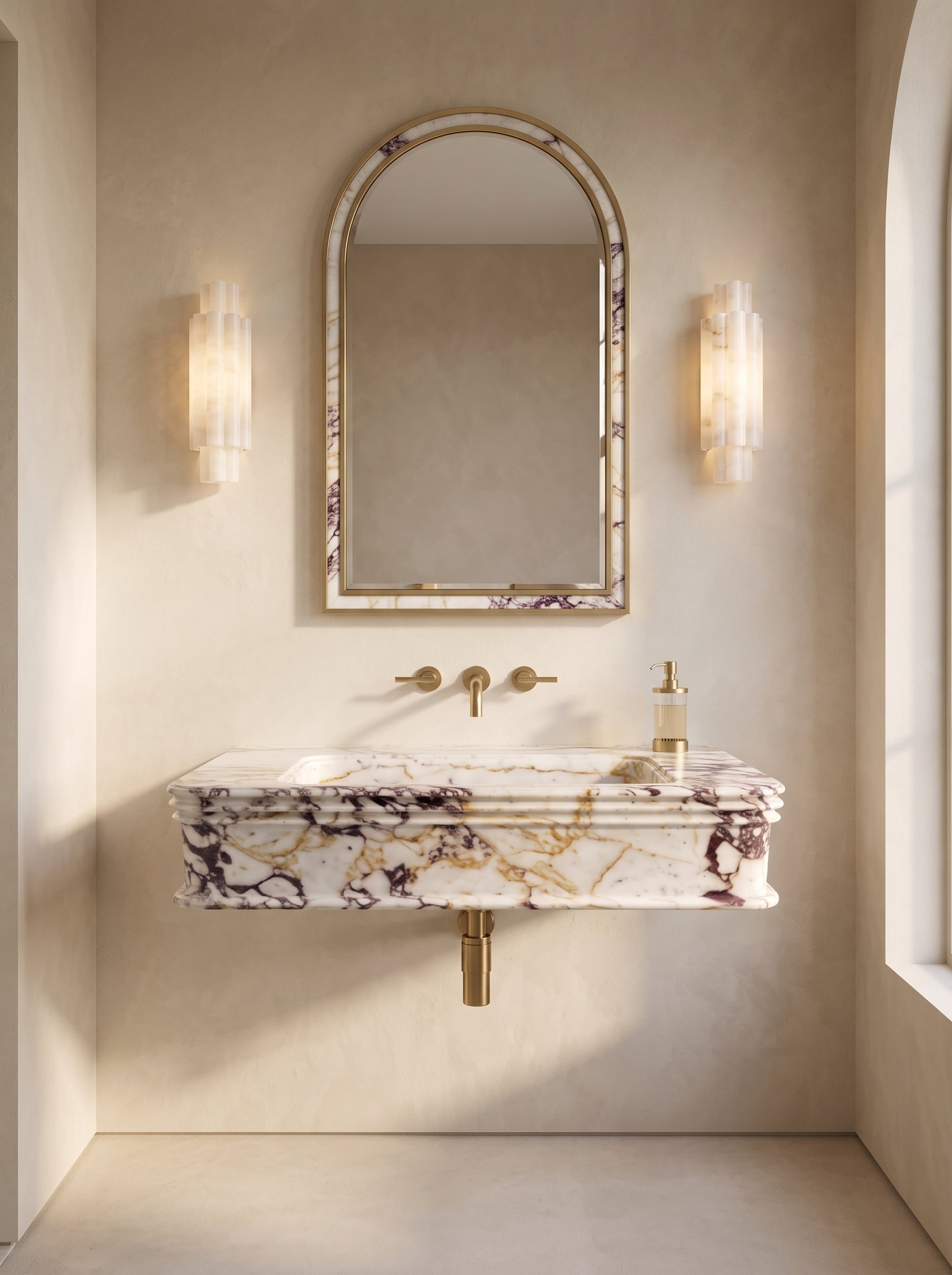 Calacatta Viola Marble Wall Mounted Sink – 30" x 16" x 8" – Handcrafted Luxury Floating Stone Washbasin