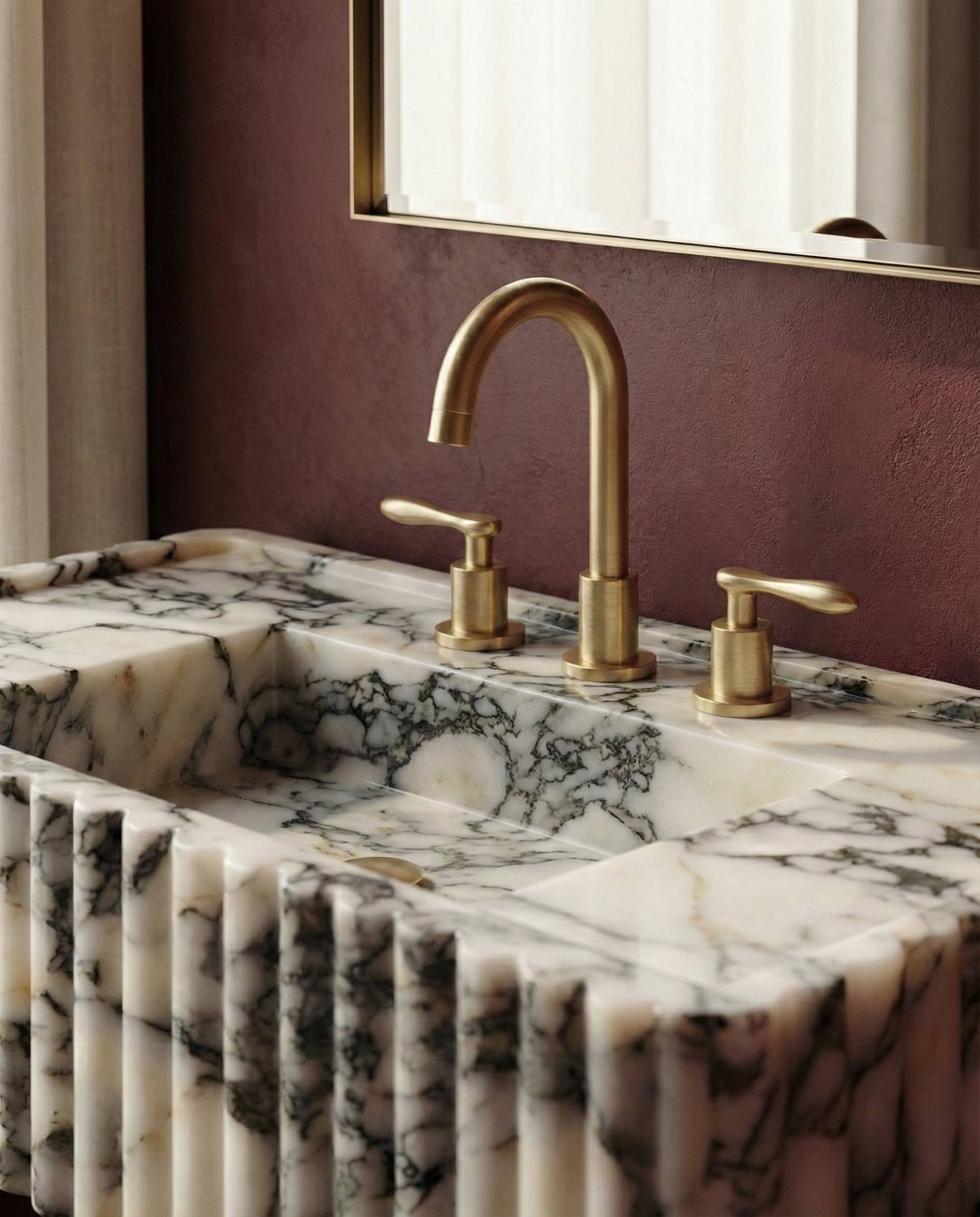 Calacatta Viola Ribbed Marble Vanity Sink with Integrated Countertop