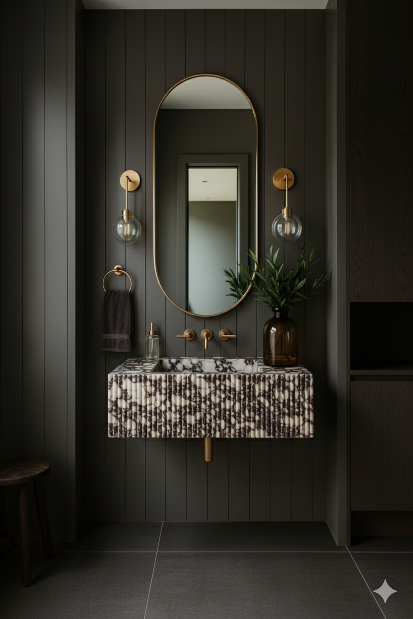 Calacatta Viola Marble Wall-Mounted Sink – Fluted Design