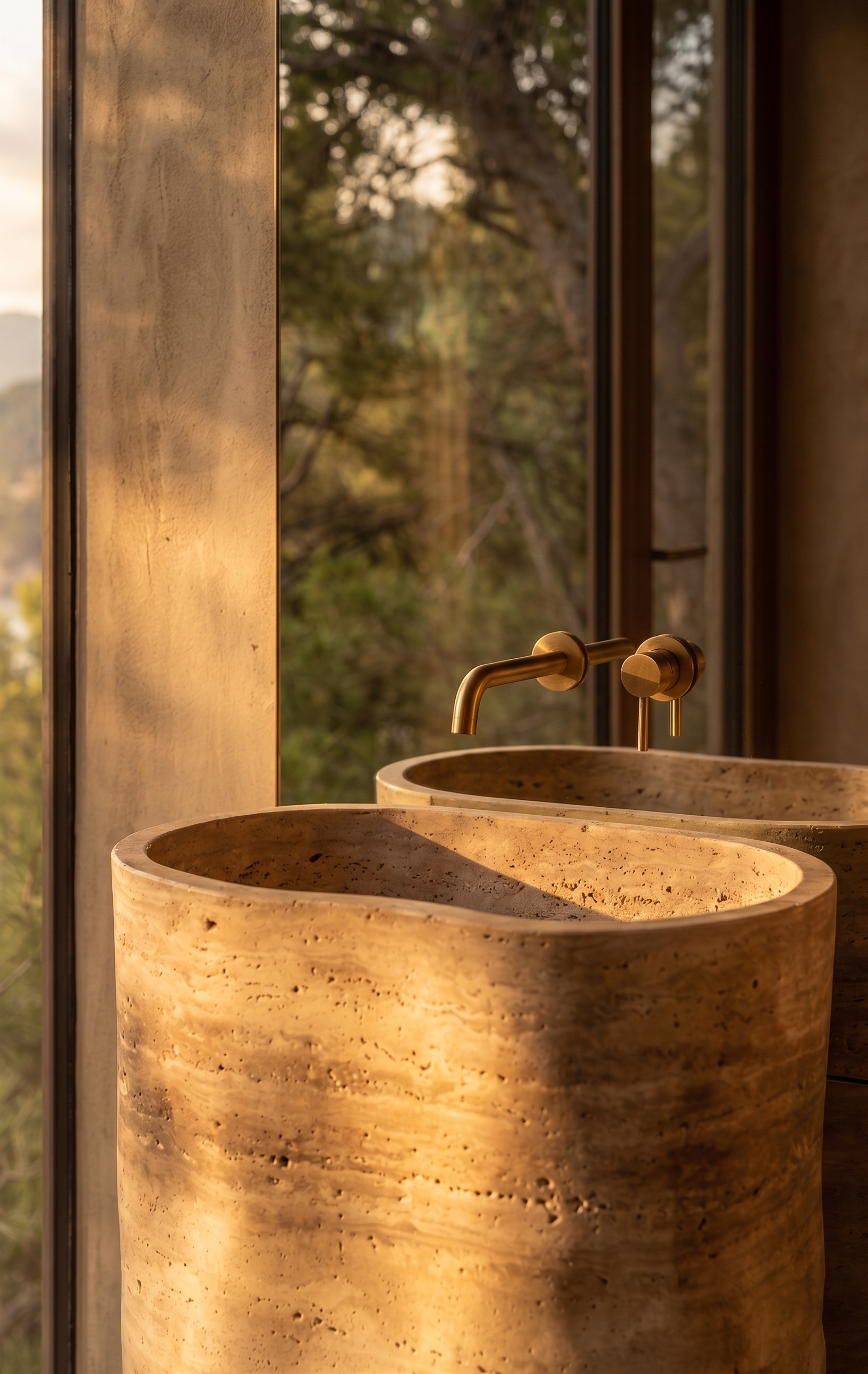 Coastal Sunset Travertine Pedestal Sink –  Freestanding Travertine Stone Vanity