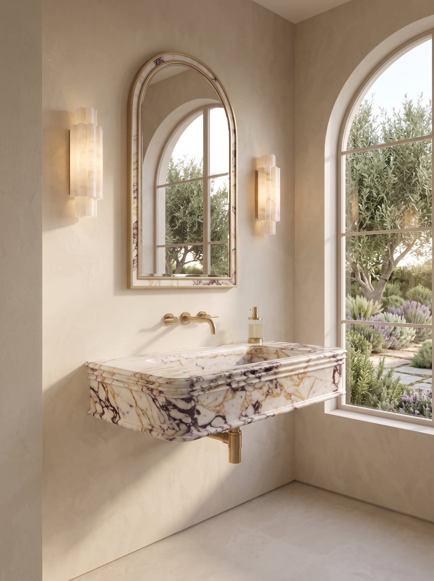 Calacatta Viola Marble Wall Mounted Sink – 30" x 16" x 8" – Handcrafted Luxury Floating Stone Washbasin