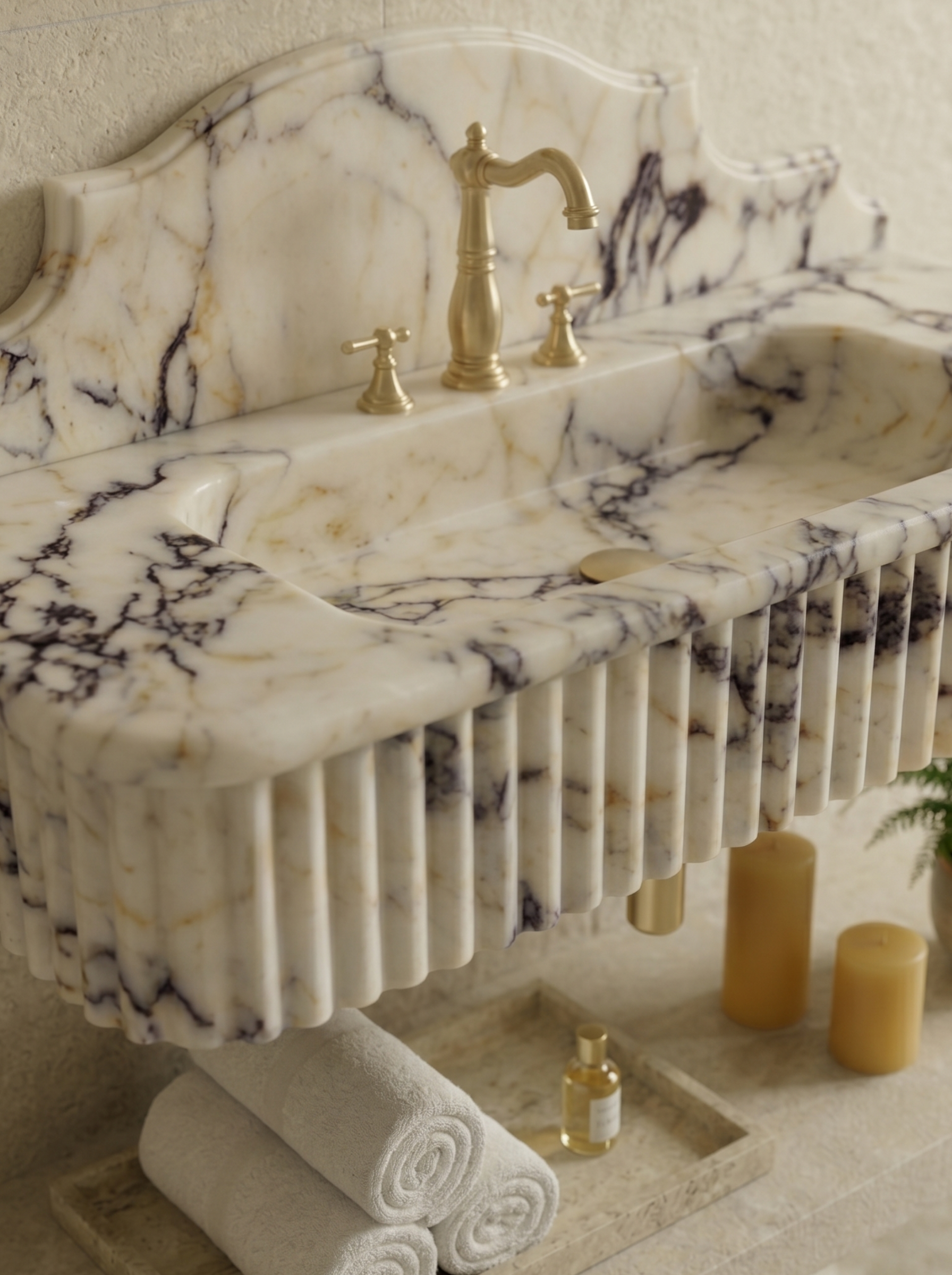 Calacatta Viola Marble Sink Backsplash-Mounted Wash Basin for Bathroom Natural Stone Wash basin