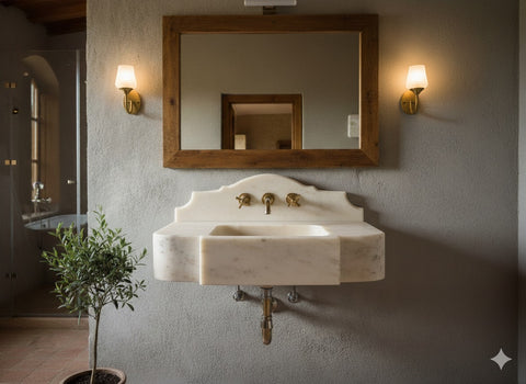 Calacatta Gold Marble Sink with Decorative Backsplash – Handcrafted ,Wall-Mounted