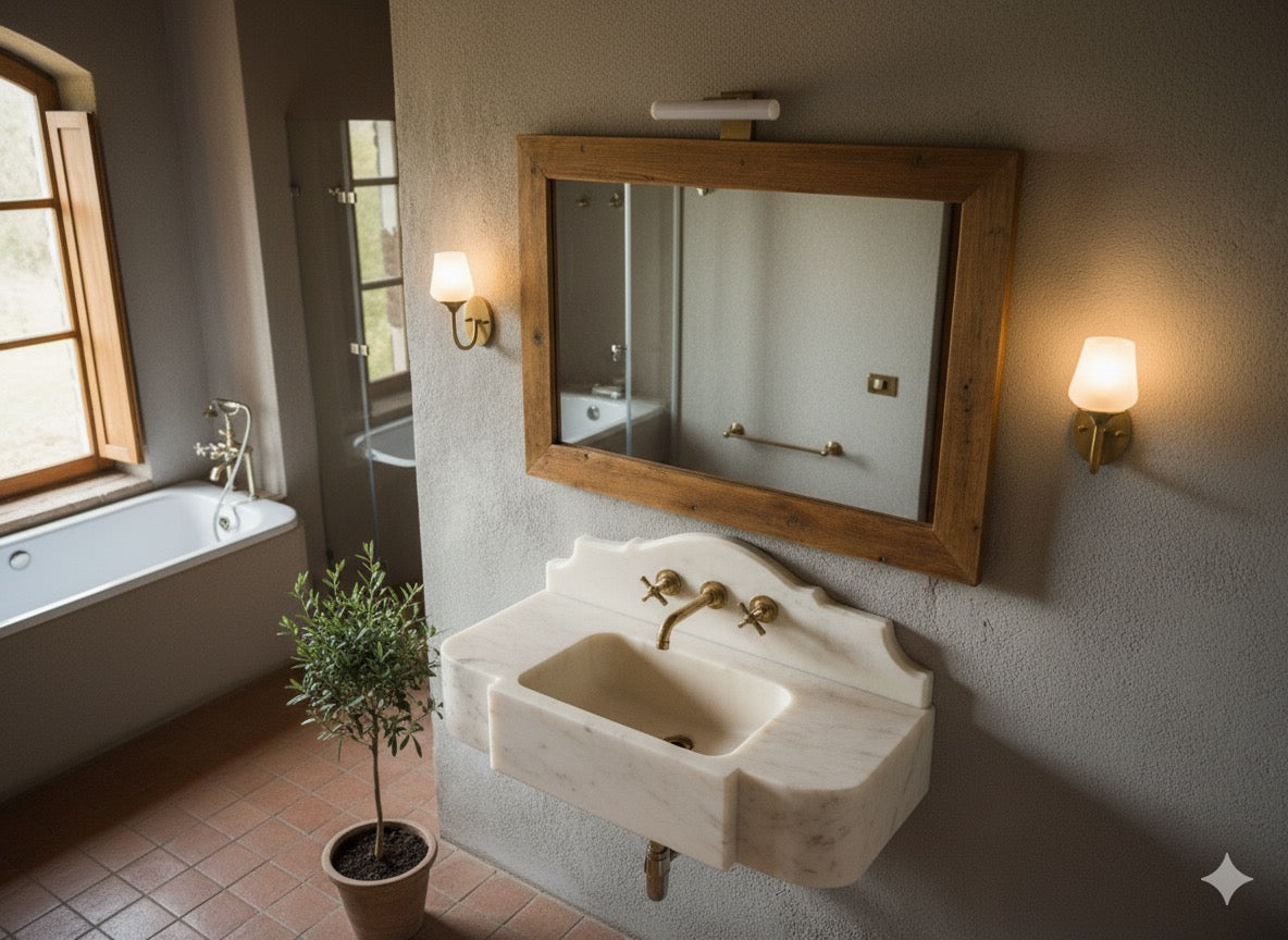 Calacatta Gold Marble Sink with Decorative Backsplash – Handcrafted ,Wall-Mounted